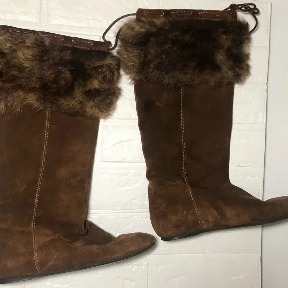 VTG Ralph Lauren Brown tall Suede and Fur boots size 7B Rare